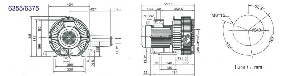 Installation Dimension of Double stage Blowers model 6355-6375